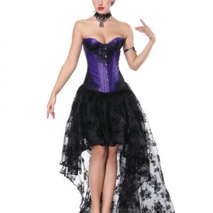 Gothic Costume Halloween Purple Women Witch Asymmetrical Skirt And Corset