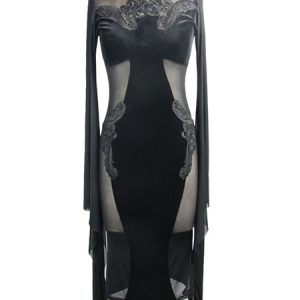 Gothic Dresses Halloween Costume Women Black Long Sleeve Tight Dress