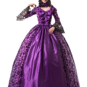 Grape Retro Costumes Bow Lace Trim Ruffle Victorian Era Style Set Matte Satin Women Vintage Clothing Halloween