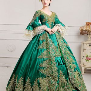 Green Retro Costume Victorian Dress Women Baroque Masquerade Ball Gowns Royal Vintage Costumes Halloween