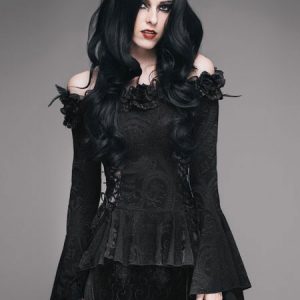 Halloweem Gothic Costume Women Long Sleeve Off Shoulder Jacquard Top