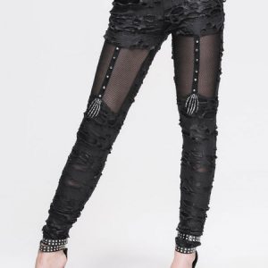 Halloween Costume Gothic Leggings Women Black Ripped Skinny Pants Punk Bottoms