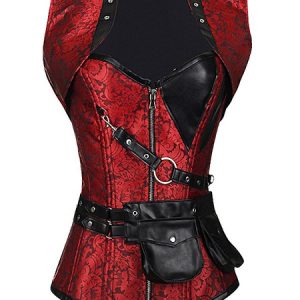 Halloween Costume Steampunk Corset Top Black Women Metallic Chains Jacquard Waist Trainer