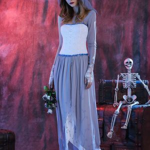 Halloween Costume White Headwear Dress Polyester Women Corpse Bride Set Holidays Costumes