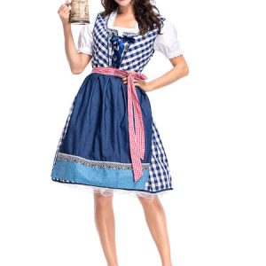 Halloween Costumes Beer Girl Costume Blue Polka Dot Lace Up Top Cotton Beer Girl Holidays Costumes Oktoberfest Costumes