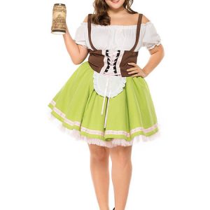 Halloween Costumes Beer Girl Costume Grass Green Multicolor Ruffles Dress Beer Girl Holidays Costumes Oktoberfest Costumes