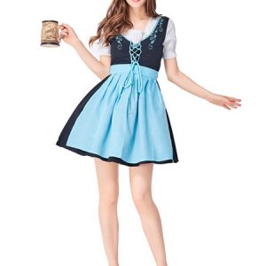 Halloween Costumes Beer Girl Costume Light Sky Blue Bow Lace Up Dress Beer Girl Holidays Costumes Oktoberfest Costumes