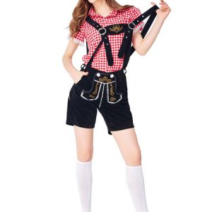 Halloween Costumes Beer Girl Costume Peach Lace Embroidered Jumpsuit Corduroy Beer Girl Holidays Costumes Oktoberfest Costumes