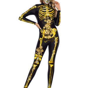 Halloween Costumes Black Gold Adult's 3D Print Scary Leotard Jumpsuit Polyester Halloween Jumpsuit Holidays Costumes