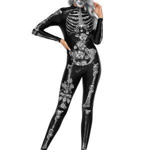 Halloween Costumes Black Silver Women's Scary Leotard Jumpsuit Polyester 3D Print Jumpsuit Holidays Costumes