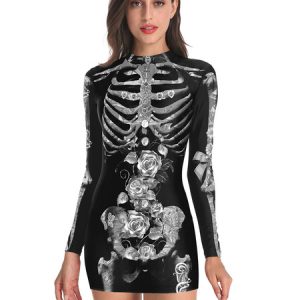 Halloween Costumes Black Women's Scary Mini Dress Polyester 3D Print Bodycon Holidays Costumes