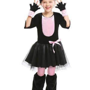 Halloween Costumes Cats Cosplay Black Knee-high Socks Gloves Matte Satin Kids Cosplay Costumes