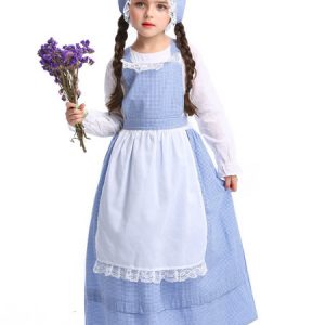 Halloween Costumes For Kids Baby Blue Maid Polyester Kid's Dress Lower-Body Apron