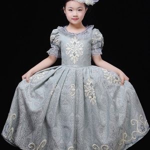 Halloween Costumes For Kids Embroidery Ruffle Pewter Princess Kid's Dress