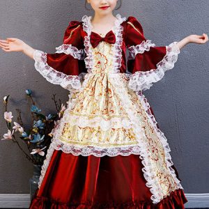 Halloween Costumes For Kids Lace Ruffle Burgundy Royal Kid's Dress