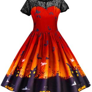 Halloween Costumes For Kids Print Purple Skater Dress