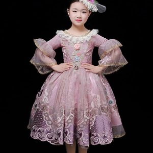 Halloween Costumes For Kids Tulle Embroidery Ruffle Pink Princess Kid Dress