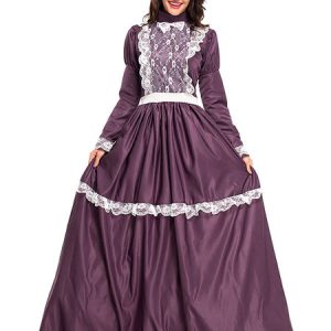 Halloween Costumes Fuchsia Retro Costumes Women's Costume Bow Lace Lace Ruffles Lace Headwear Dress Middle Ages Vintage Clothing