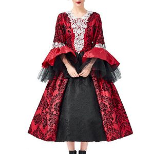 Halloween Costumes Retro Costumes Lace Tulle Printed Red Dress Women's Retro Costume Masquerade Ball Gown