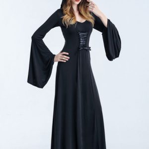 Halloween Costumes Witch Women's Long Dress With Hood Halloween