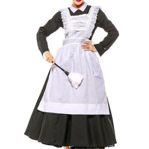 Halloween Costumes Woman's Maid Black Dress Apron Cotton Halloween Holidays Costumes