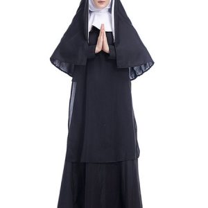 Halloween Costumes Woman's Nun Two-Tone Hood Black Clothes Halloween Holidays Costumes