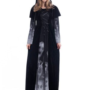 Halloween Costumes Woman's Witch Skull Black Cloak Halloween Holidays Costumes