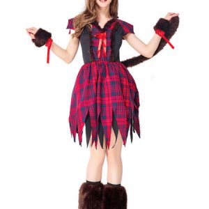 Halloween Costumes Women's Animal Costumes Dark Red Wolf Oversleeves Fox Fur Holidays Costumes