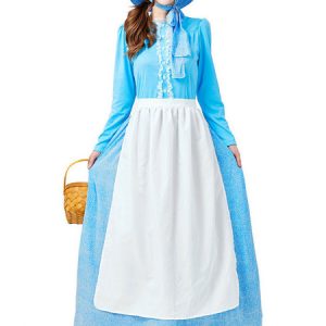 Halloween Costumes Women's Maid European Style Light Sky Blue Dress Apron Lace Halloween Holidays Costumes