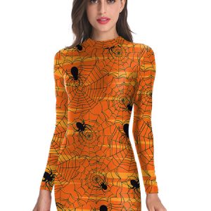 Halloween Halloween Costumes Orange Women's Scary Polyester 3D Print Bodycon Holidays Costumes