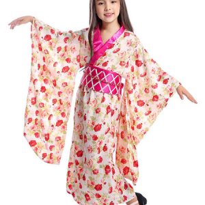 Halloween Japanses Costume Floral Print Bow 3 Piece Kid Kimono Set