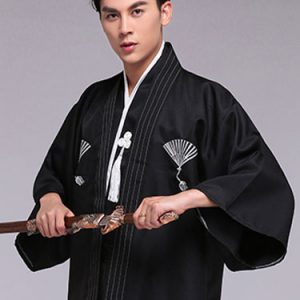 Halloween Kimono Costume Men's Fans Tassels Striped Samurai Costume Outfit