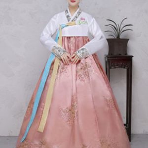 Halloween Korean Costume Satin Women's Floral Printed Maxi A Line Dress Hanbok Costume Set