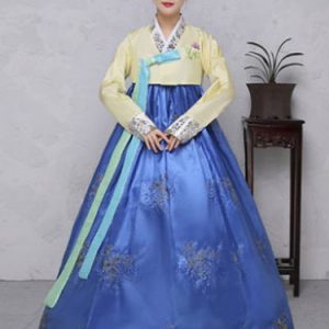 Halloween Korean Costume Satin Women's Floral Printed Maxi A Line Dress Hanbok Costume Set