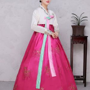 Halloween Korean Costume Satin Women's Floral Printed Maxi A Line Dress Hanbok Costume Set