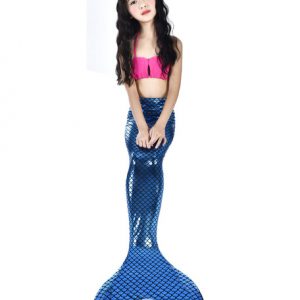 Halloween Mermaid Costume Kids Royal Blue Fishtail Halter Swimsuits 2 Piece Set