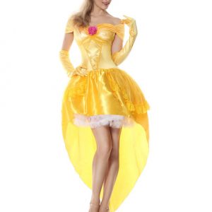 Halloween Princess Costume Yellow High Low Dresses Outfit 3 Pieces For Women