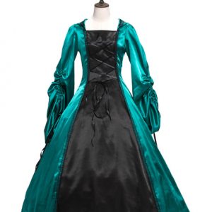 Halloween Retro Costume Green Victorian Dress Masquerade Ball Gowns Long Sleeve Vintage Costume