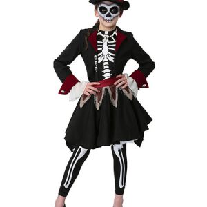 Halloween Skeleton Day Of Dead Costume Black Two Tone 5 Pieces For Girls