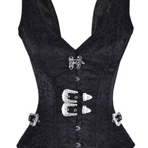 Halloween Steampunk Corset Vest Jacquard Overbust Women Gothic Waist Trainer Costume