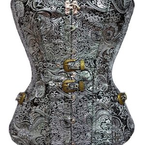 Halloween Steampunk Costume Corset Silver Jacquard Strapless Cincher Top Women Waist Trainer