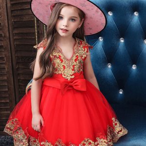 Halloween Witch Costumes Hot Stamping Lace Red Halloween Kid Dress With Hat