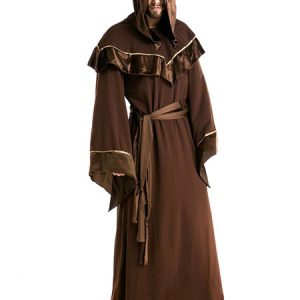 Halloween Wizard Costumes Coffee Brown Men Hooded Robe Holidays Costumes