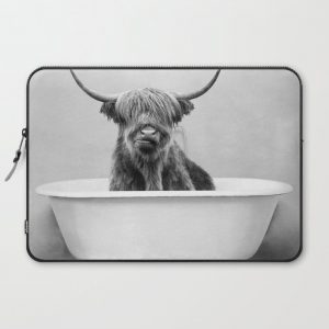 Highland Cow in a Vintage Bathtub (bw) Computer Cover by Amy Peterson Art Studio - Laptop Sleeve - 15"