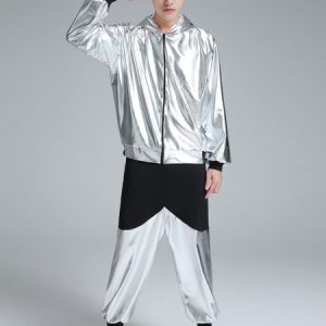 Hip Hop Clothing Dance Costume Silver Hooded Top With Pants