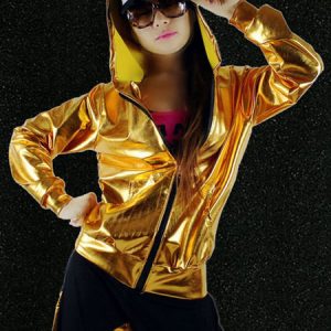 Hip Hop Dance Costume Gold Jacket With Pants For Women