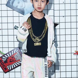 Hip Hop Dance Costumes Boys Blue Sequin Letters Print Street Dancing Costume