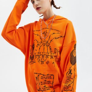 Hip Hop Dance Costumes Skull Print Cotton Orange Sweatshirt Street Dancing Costume