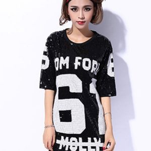 Hip Hop Dance Sequin Costume Sexy Red Glitter Women Letter Printed Dancing Top