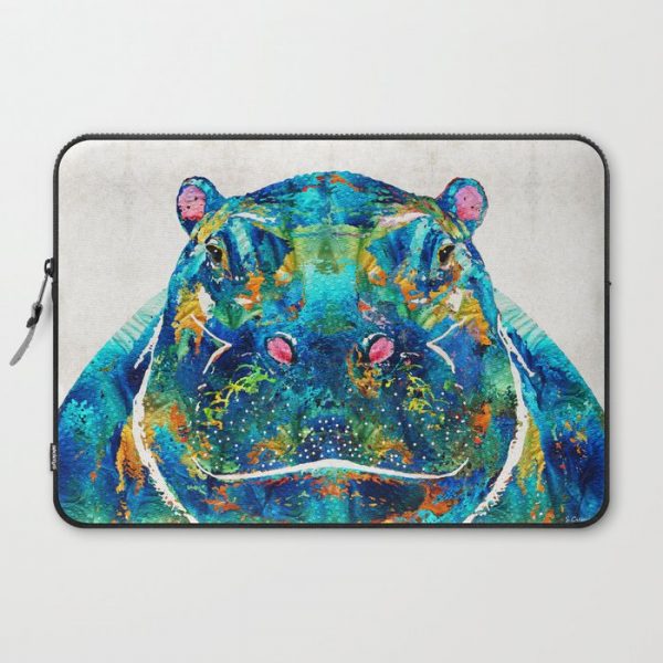 Hippopotamus Art - Happy Hippo - By Sharon Cummings Computer Cover by Sharon Cummings - Laptop Sleeve - 15"